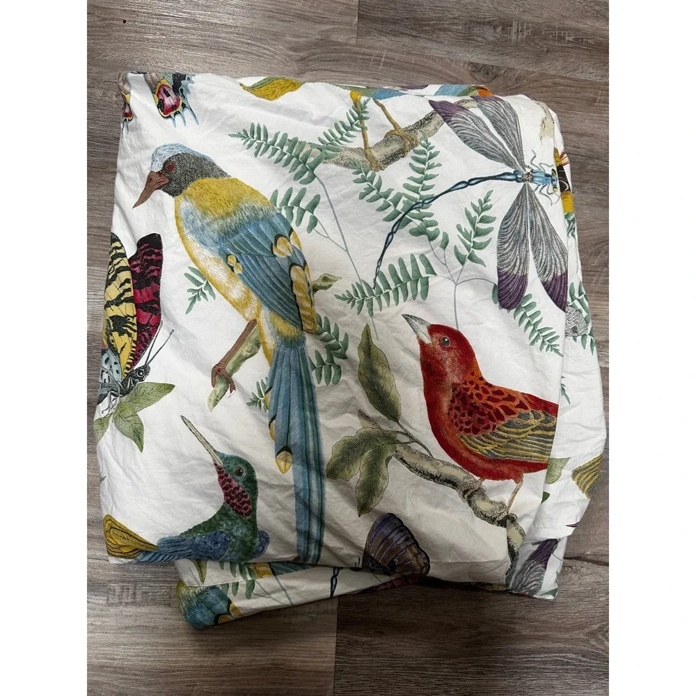 Pottery Barn Birds Butterflies Queen Full Duvet Cover Organic Cotton Botanical